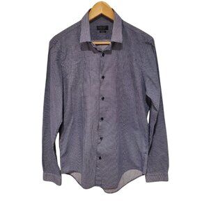 ZARA Shirt Mens Large Slim Fit Long Sleeve Blue Cotton Button Up Geometric Print